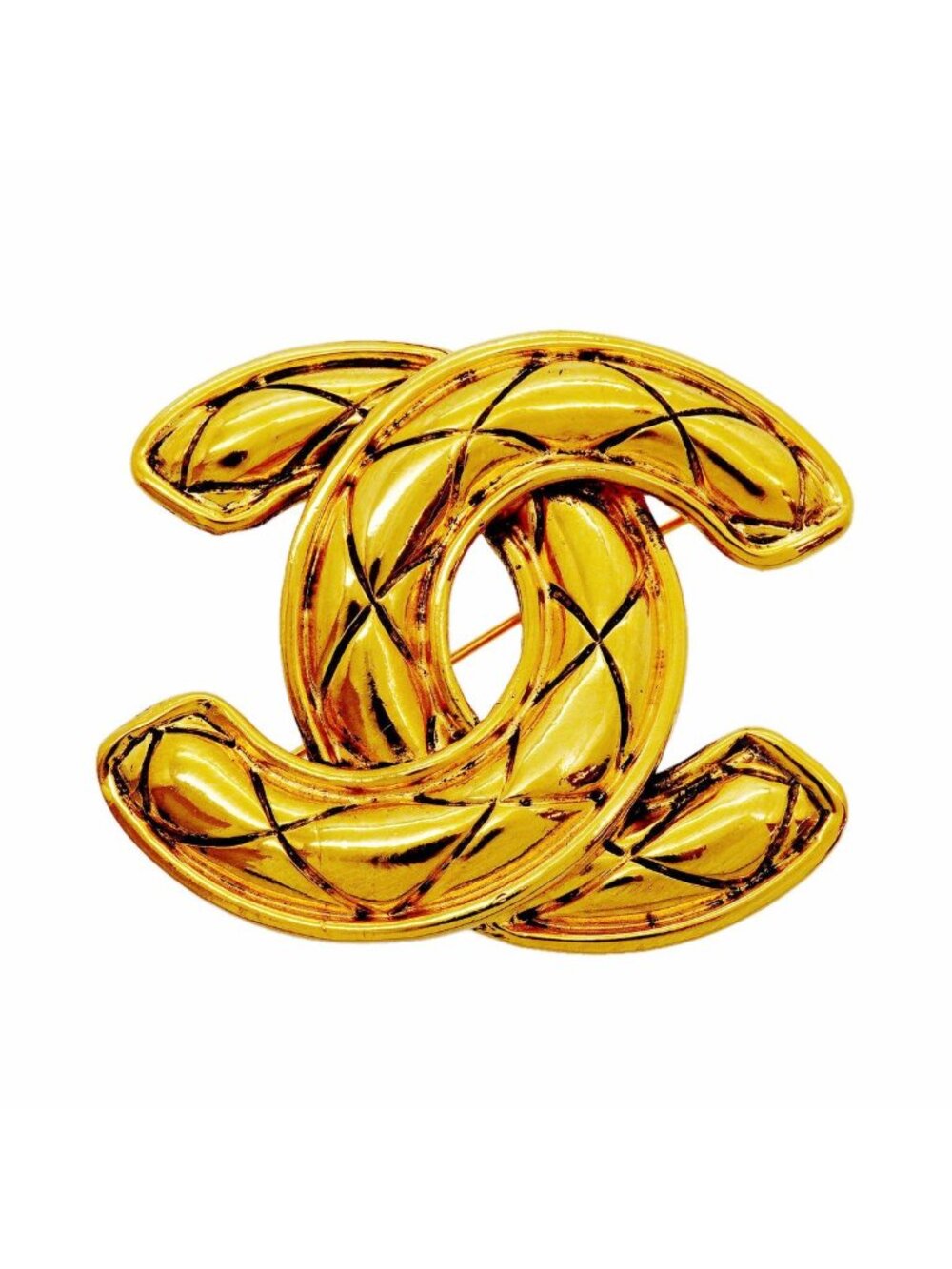 Chanel Brooch Vintage CC Logo Quilted Gold Plated